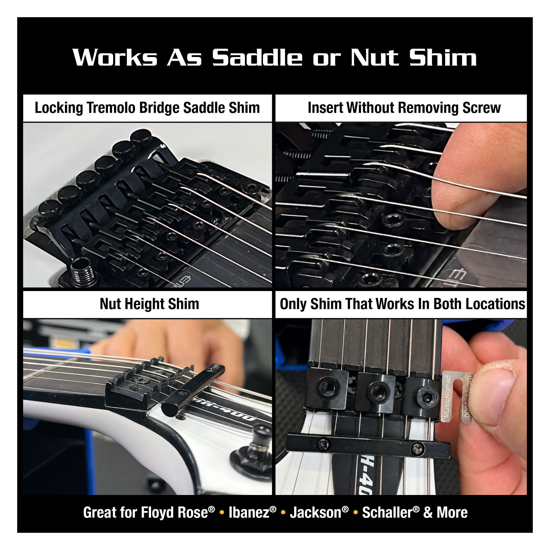 Gitarrensattel-Shim, Tremolo-Sattel-Shim, Gitarrenzubehör, Metallplättchen, Sattelhöhen-Ausgleich